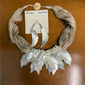Cream Leaf Necklace and Earring Set
